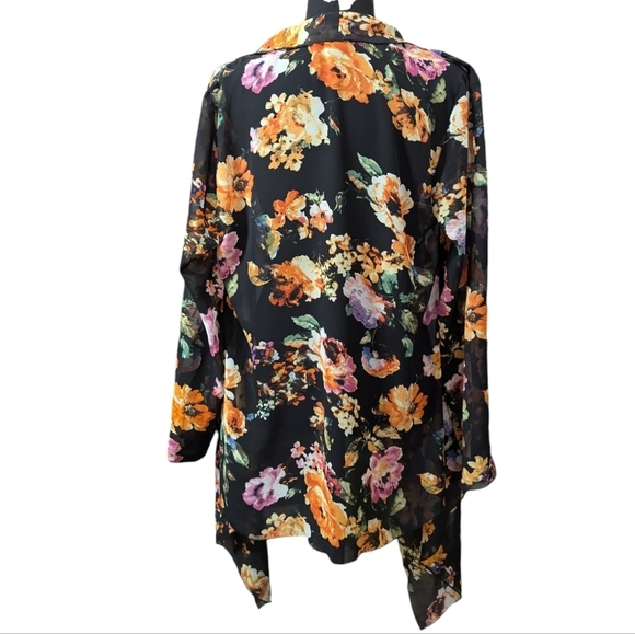 Neiman Marcus Black Boho Floral Sheer Festival Kimono Beach Cover Up Size M - Picture 4 of 9